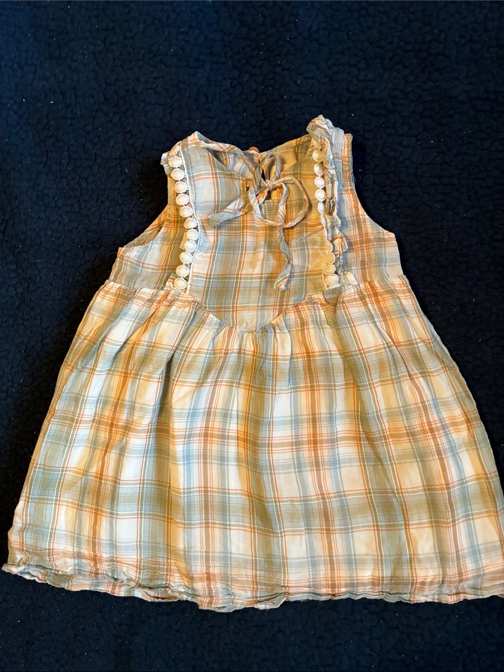 Vignette Toddler Plaid Sleeveless Dress - Soft green & Orange